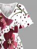 Plus Size Flower Leaf Spotted Print Hawaii Split Pocket A Line Midi Dress -  