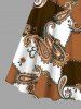 Plus Size Paisley Geometric Colorblock Print Hawaii Scalloped Neck A Line Dress with Removable Belt -  