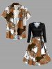 Plus Size Paisley Geometric Colorblock Print Hawaii Scalloped Neck A Line Dress with Removable Belt -  