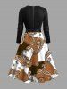 Plus Size Paisley Geometric Colorblock Print Hawaii Scalloped Neck A Line Dress with Removable Belt -  