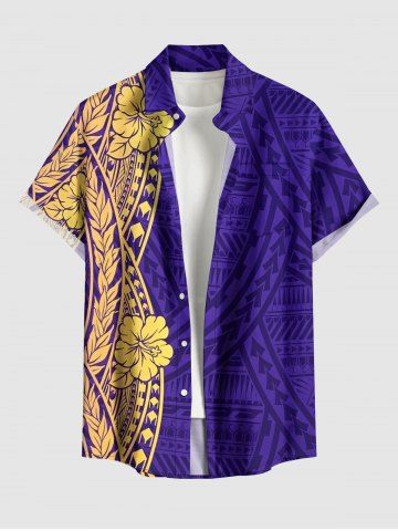 Chemise hawaïenne grande taille pour homme, à motifs ethniques, imprimé fleurs tropicales, boutons et poche. - CONCORD - S