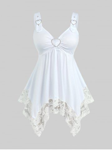 Débardeur grande taille à empiècements en dentelle et boucles en forme de cœur - WHITE - L | US 12