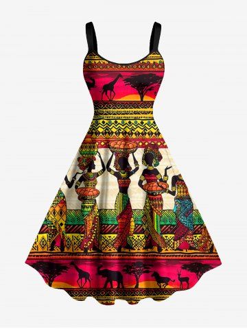 Robe débardeur hawaïenne à imprimé géométrique et animalier ethnique grande taille - RED - 2X