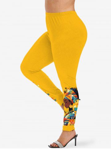 Leggings imprimés à motifs géométriques ethniques grande taille - YELLOW - 2X