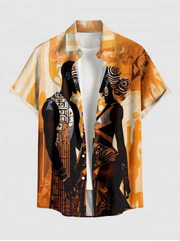 Chemise hawaïenne grande taille à motifs ethniques, boutons et poches pour hommes - LIGHT BROWN - 6XL