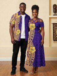 African Printed Matching Couple Outfit Ethnic Pattern Tropical Flowers Hawaiian Set -  