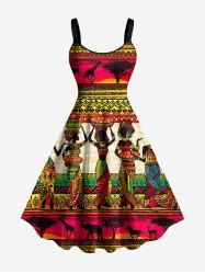 Robe débardeur hawaïenne à imprimé géométrique et animalier ethnique grande taille - Rouge 2X