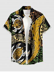 Chemise hawaïenne à poches boutons, imprimé motif tortue ethnique grande taille, pour hommes - Bronze 6XL