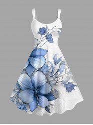 Plus Size Flowers Tropical Print Hawaii Tank Dress -  
