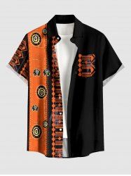 Chemise hawaïenne grande taille à motif ethnique éléphant, boutons et poches pour homme - Orange Foncé S
