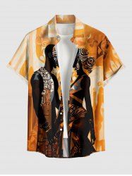 Chemise hawaïenne grande taille à motifs ethniques, boutons et poches pour hommes - Brun Légère S