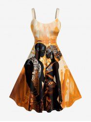 Robe débardeur hawaïenne à imprimé ethnique grande taille - Brun Légère XS