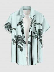 Plus Size Coconut Tree Print Hawaii Button Pocket Shirt For Men -  