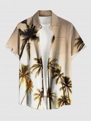 Plus Size Coconut Tree Dip Dye Ombre Print Hawaii Button Pocket Shirt For Men -  