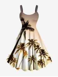 Plus Size Coconut Tree Dip Dye Ombre Print Hawaii A Line Dress -  