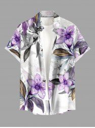Chemise hawaïenne à imprimé ombré de fleurs et de feuilles, grande taille, avec poche boutonnée, pour hommes - Pourpre  5XL