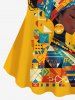 Ethnic Lady Geometic Pattern Print Plus Size Matching Set - Jaune 