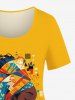 Ethnic Lady Geometic Pattern Print Plus Size Matching Set - Jaune 