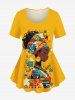 Ethnic Lady Geometic Pattern Print Plus Size Matching Set - Jaune 