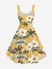 Coconut Tree Flowers Leaf Tropical Print Plus Size Matching Hawaii Beach Outfit For Couples - Jaune 