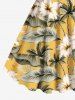 Coconut Tree Flowers Leaf Tropical Print Plus Size Matching Hawaii Beach Outfit For Couples - Jaune 