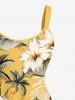 Coconut Tree Flowers Leaf Tropical Print Plus Size Matching Hawaii Beach Outfit For Couples - Jaune 