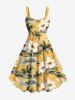 Coconut Tree Flowers Leaf Tropical Print Plus Size Matching Hawaii Beach Outfit For Couples - Jaune 