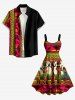African Printed Matching Couple Outfit Ethnic Animals Geometric Pattern Hawaiian Set -  