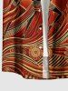 Chemise hawaïenne grande taille à motif ethnique, imprimé danseur, boutons et poche pour homme - Brun 3XL