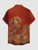 Chemise hawaïenne grande taille à motif ethnique, imprimé danseur, boutons et poche pour homme - Brun 3XL