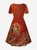 Plus Size Ethnic Pattern Dancer Print Hawaii Cinched Dress -  