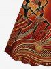 Robe hawaïenne grande taille à imprimé ethnique et danseuse, cintrée - Brun 5X