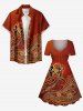 Robe hawaïenne grande taille à imprimé ethnique et danseuse, cintrée - Brun 5X