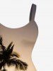 Plus Size Coconut Tree Dip Dye Ombre Print Hawaii A Line Dress -  