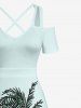 Plus Size Coconut Tree Print Hawaii Cold Shoulder Crisscross Strappy A Line Maxi Dress -  