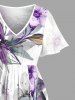 Robe midi trapèze grande taille à imprimé floral et feuilles ombré hawaïen avec poches fendues - Pourpre  6X