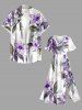 Robe midi trapèze grande taille à imprimé floral et feuilles ombré hawaïen avec poches fendues - Pourpre  6X