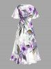 Robe midi trapèze grande taille à imprimé floral et feuilles ombré hawaïen avec poches fendues - Pourpre  6X