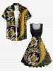 Robe trapèze hawaïenne vintage à imprimé tortue, grande taille - Bronze S