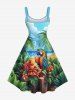Plus Size Parrot Tropical Flowers Leaf Fruit Juice Seascape Print Hawaii Tank Dress -  