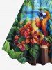 Plus Size Parrot Tropical Flowers Leaf Fruit Juice Seascape Print Hawaii Tank Dress -  