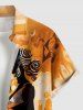 Chemise hawaïenne grande taille à motifs ethniques, boutons et poches pour hommes - Brun Légère S