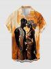 Chemise hawaïenne grande taille à motifs ethniques, boutons et poches pour hommes - Brun Légère S