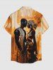 Plus Size Ethnic Pattern Lovers Print Buttons Pocket Hawaii Shirt For Men -  