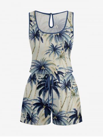 Combinaison hawaïenne grande taille à imprimé cocotier et taille haute - BEIGE - M