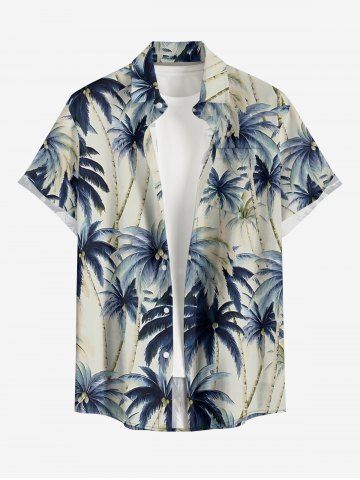 Plus Size Coconut Tree Print Buttons Pocket Hawaii Shirt For Men - BEIGE - M