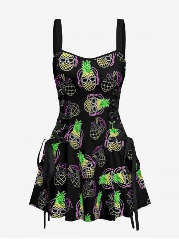 Robe débardeur hawaïenne à lacets imprimée jus d'ananas - BLACK - XXL