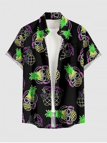 Chemise hawaïenne grande taille pour homme, imprimée jus d'ananas, boutons et poche. - BLACK - 3XL