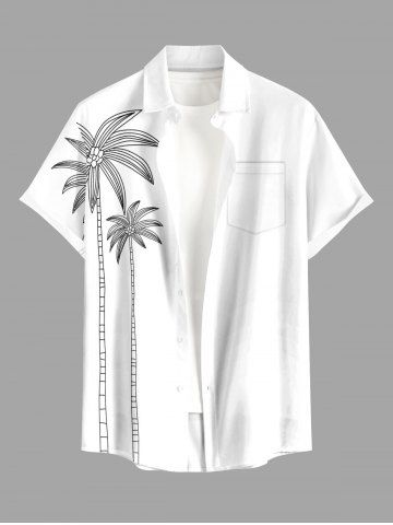 Chemise hawaïenne grande taille à imprimé cocotiers, boutons et poches pour homme - WHITE - 2XL