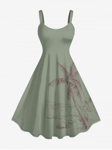 Robe débardeur hawaïenne imprimée cocotiers grande taille - GREEN - S